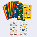 Collection of colorful sticker sheets with Miffy characters on a white background