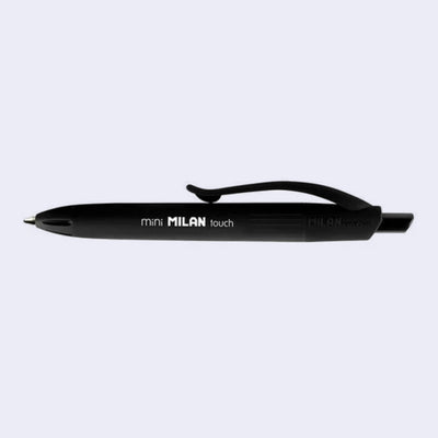 Black pen with 'mini MILAN touch' text on a white background
