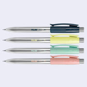 Set of Milan pens with different colored barrels on a white background