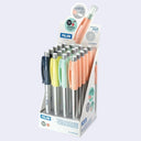 Display of colorful pens with Milan branding on a light gray background
