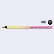 Colorful pencil with 'MAXI' branding on a white background