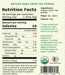 Nutrition facts label for matcha momo green tea powder