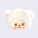 Plush coin pouch shaped like a white sheep's head, with a cute smiling freckled face.