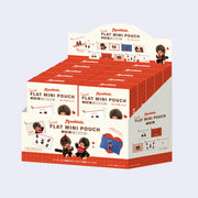 Display box of Monchhichi Flat Mini Pouches, holding 10 blind boxes of  Monchhichi themed pouches.