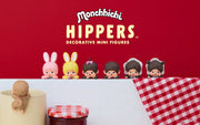 Monchhichi Hippers decorative mini figures with a red background