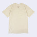 Back view of beige t-shirt with a small graphic of Monchhichi wearing a straw hat and smiling.