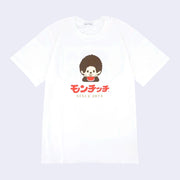 White t-shirt with a Moncchichi monkey design and text below in Japanese, with "Since 1974" below that in English.