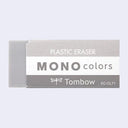 Gray eraser with paper sleeve that reads "mono colors plastic eraser"