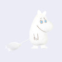Plush pin of Moomintroll from Moomin with a fluffy long tail.