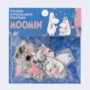Moomin stickers in packaging with cartoon characters on a blue background