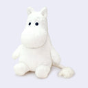 White plush doll of Moomin with a fluffy tail.