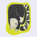 Illustration of a black and white cat on a yellow background