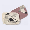Two oval-shaped postcards with bird illustrations on a light gray background