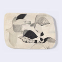 Rounded corner postcard with illustration of a flock of pigeons.