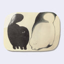 Rounded edged postcard with black and white imagery of 2 fluffy cats.