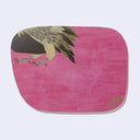 Rounded edge postcard with imagery of a turkey vulture looking towards several stemmed flowers.
