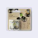 Blister packaging for a roll of washi stickers designed by artist Morita MIW, of 2 god-like characters (Japanese Wind God and Japanese Thunder God)