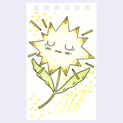 Illustration of a cartoon flower character, with a calm closed eye expression.