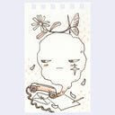 Illustration of a corded phone laying on a surface in with a empty paper and envelope. A cloud of smoke comes out of the phone with a face.