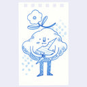 Illustration of an anthropomorphized cloud character, standing and taking a bite out of a lightning bolt.