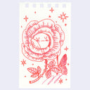 Illustration of an anthropomorphized rose, with a small cartoon face and thorny stem.