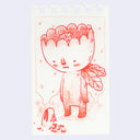 Illustration of an anthropomorphized flower character, looking sadly down at a wilted flower in the ground.