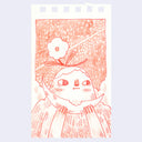 Illustration of an anthropomorphized mountain, taking a bite out of a crescent moon like a watermelon. 