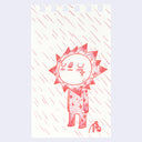 Illustration of an anthropomorphized sun character, standing calmly in the rain.