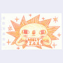 Illustration of an anthropomorphized sun character, holding a sign that reads "melt ICE"