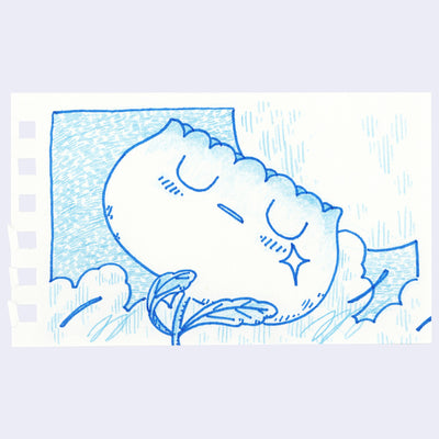 Illustration of an anthropomorphized flower, with a closed eye expression and a star shaped tear coming down its cheek.