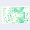 Green color pencil drawing of a bird flying with a clover in its mouth.