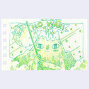 Illustration of an anthropomorphized mountain holding a banner that reads "no war!"