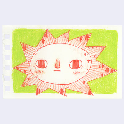 Illustration of a sun face on a green background