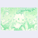 Illustration of an anthropomorphized mountain, with a calm, closed eye expression chewing on a starburst. Clouds come out the top of the mountain.