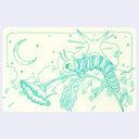 Green line art illustration of a caterpillar crawling on a flower stem, bending the stem. A large star is balanced atop its back.