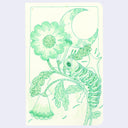 Green line art illustration of a caterpillar climbing on a flower.