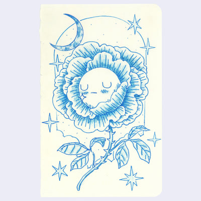 Illustration of an anthropomorphized flower with a sleeping face