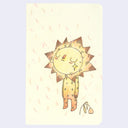 Cartoon sun character with a star on a light pink background