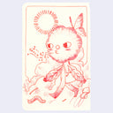 Illustration of a character with a sun on its head and musical notes, on a light purple background.