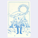 Blue line drawing of a wave figure with a star on a light purple background