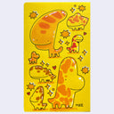 Illustration with cartoon dinosaurs on a yellow background