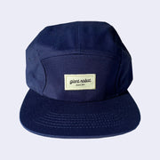 Navy 5 panel cap, with a cream colored rectangle embroidering in the center that reads "giant robot' in lowercase cursive and "since 1994" in smaller, caps font below.