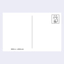 White postcard back with a black line drawing of a cat on the top right corner, and 'Nellie Le - nelliele.com' text at the bottom left.
