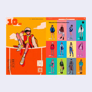 2 page book spread of colorful illustrations of people dressed fashionably, mostly streetwear.