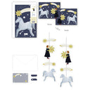 Product packaging with horse illustration, envelope, and decorative elements on a white background