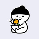 Die cut sticker of a character eating noodles with chopsticks, sitting down.