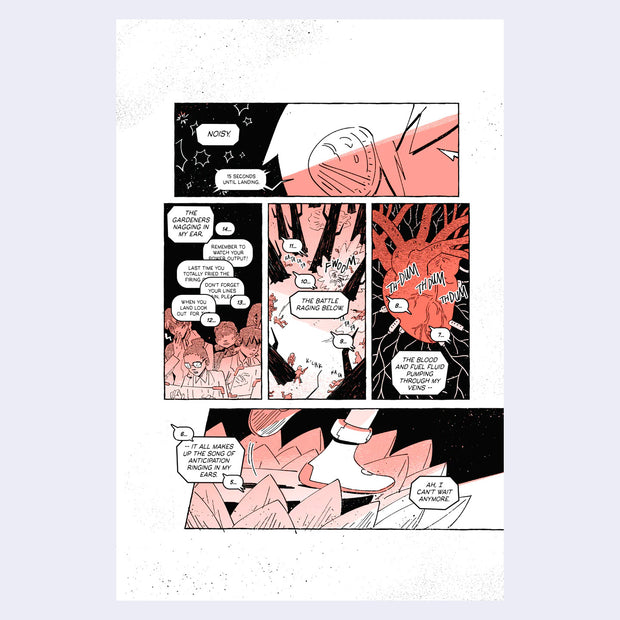 Page excerpt, comic panels of futuristic characters interacting.