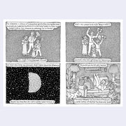 2 page excerpt of black and white panel comics - telling the story of a boy having Passover seder with his family.