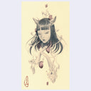 Artistic illustration of a character with animal-like features on a yellow background