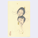 Colored pencil illustration on cream colored paper of 2 heads stacked atop one another.